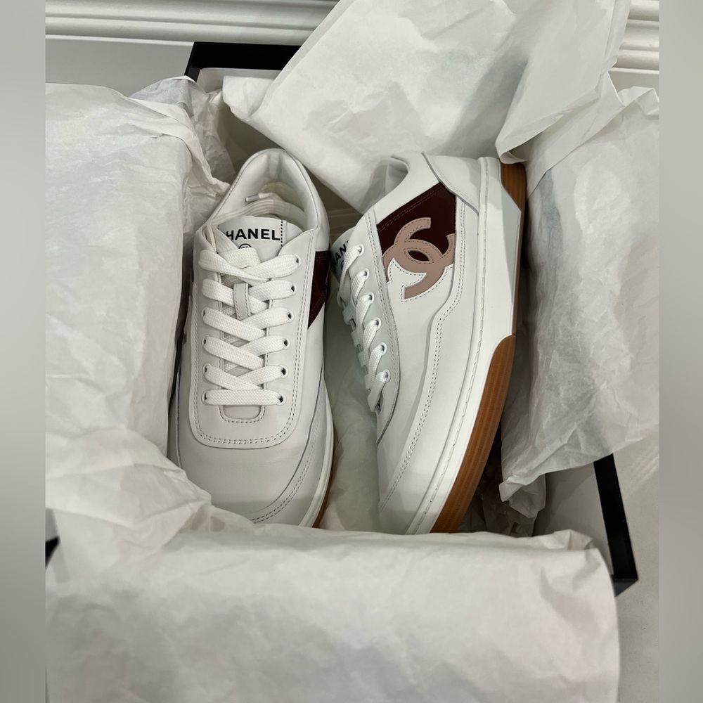 CHANEL Sport Skater White and Tan Sneakers - Picture 7 of 10